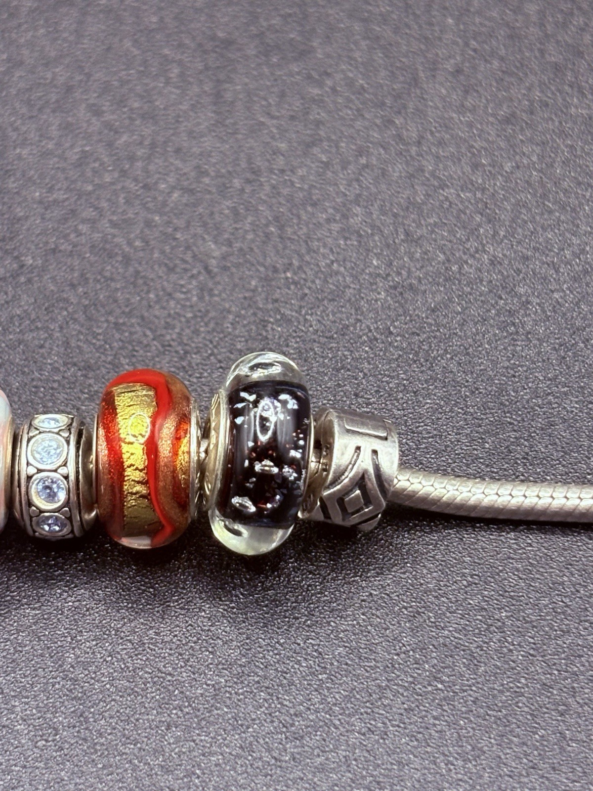 Chamilia Sterling Silver 925 Charm Bracelet 15 Murano Glass CZ Beads 7.5” 51g