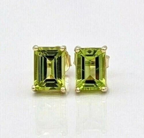 2.00Ct Emerald Cut Lab Created Peridot Women Stud Earring 14K Yellow Gold Plated