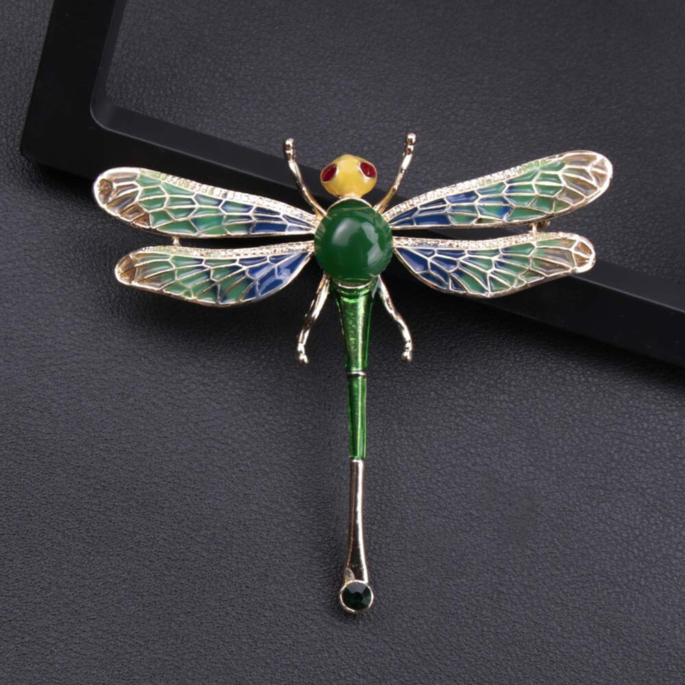 Vintage Luxury Zinc Alloy Dragonfly Brooch Pin with Rhinestone & Plastic Accents