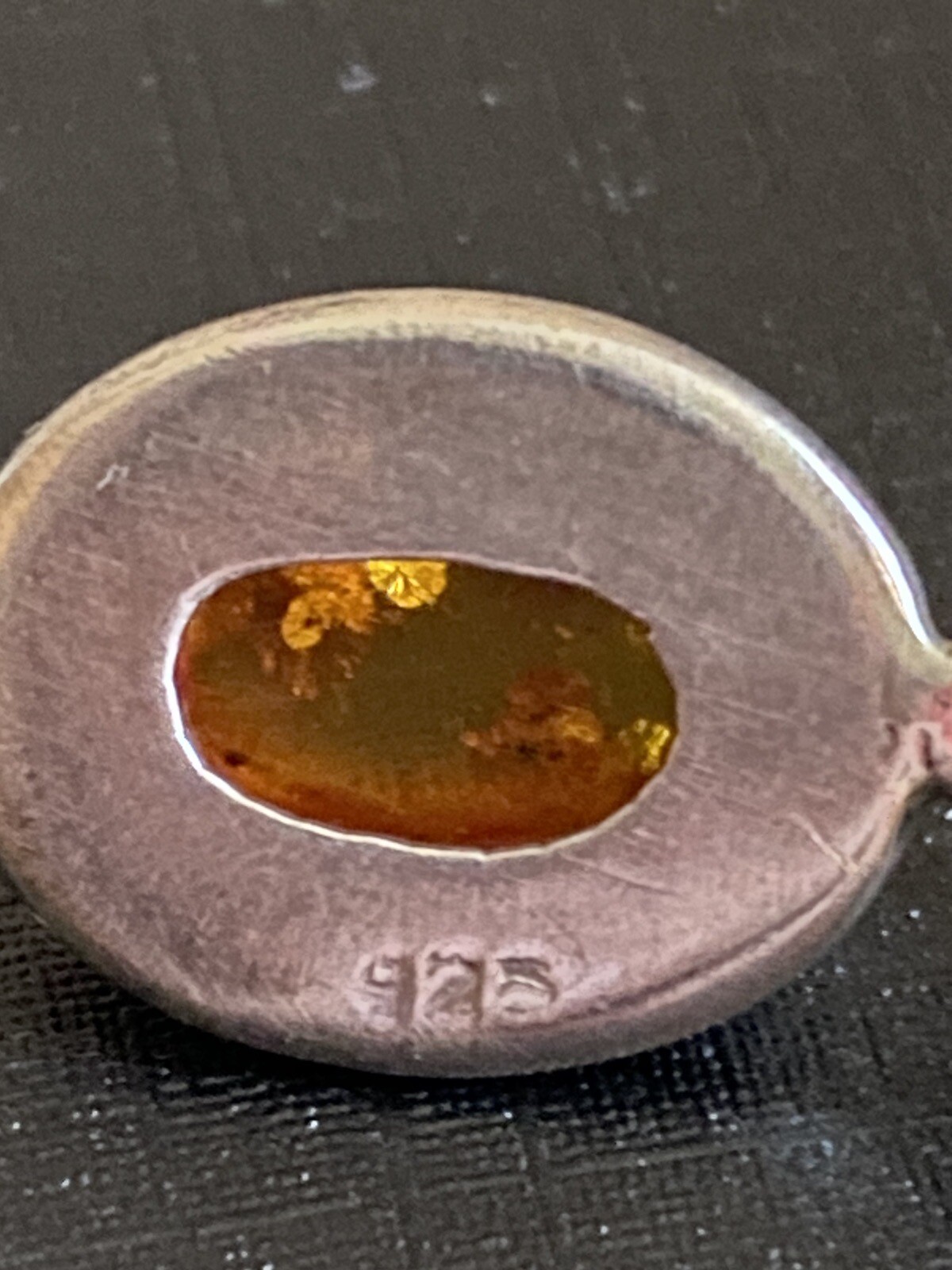 Sterling Silver 925 Pendant Amber Oval Small