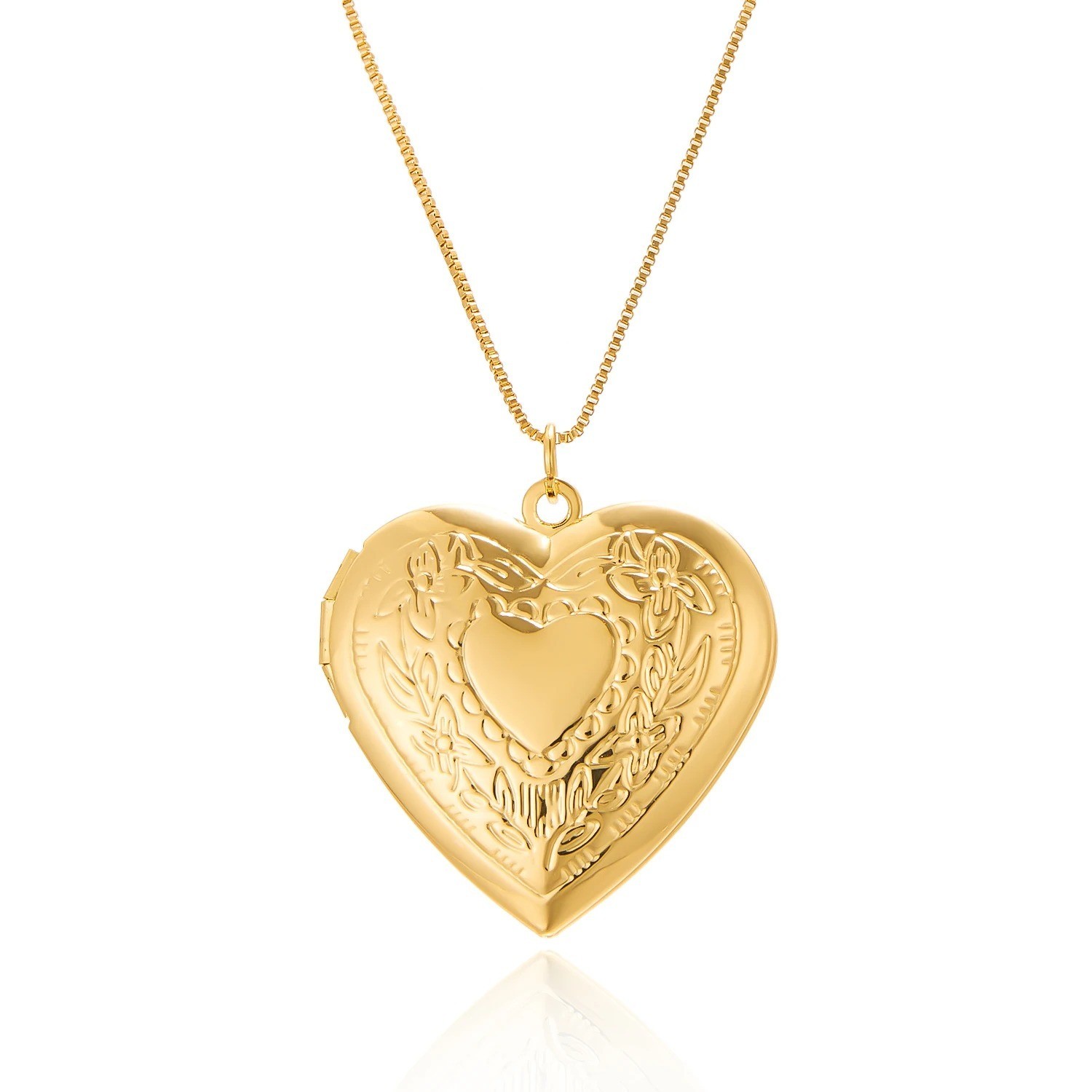 Gold Plated Heart Locket Pendant Necklace Photo Link Chain