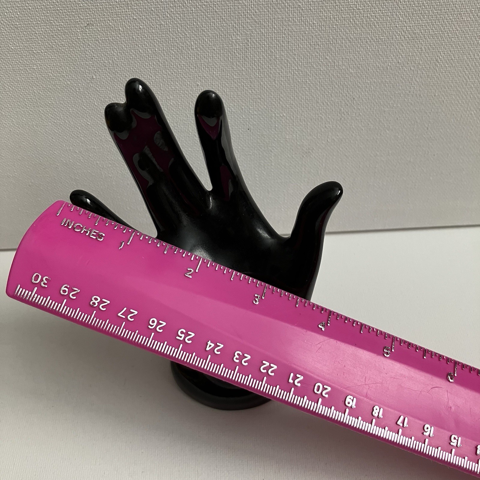 Midcentury Black Glossy Ceramic Model Hand Ring Holder Vintage. Art Deco