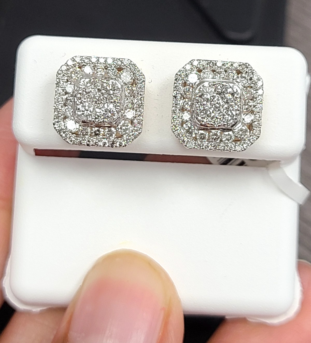 DEAL! 1.50 CTW NATURAL REAL DIAMONDS SQUARE STUDS EARRINGS 10K GOLD 11.5mm