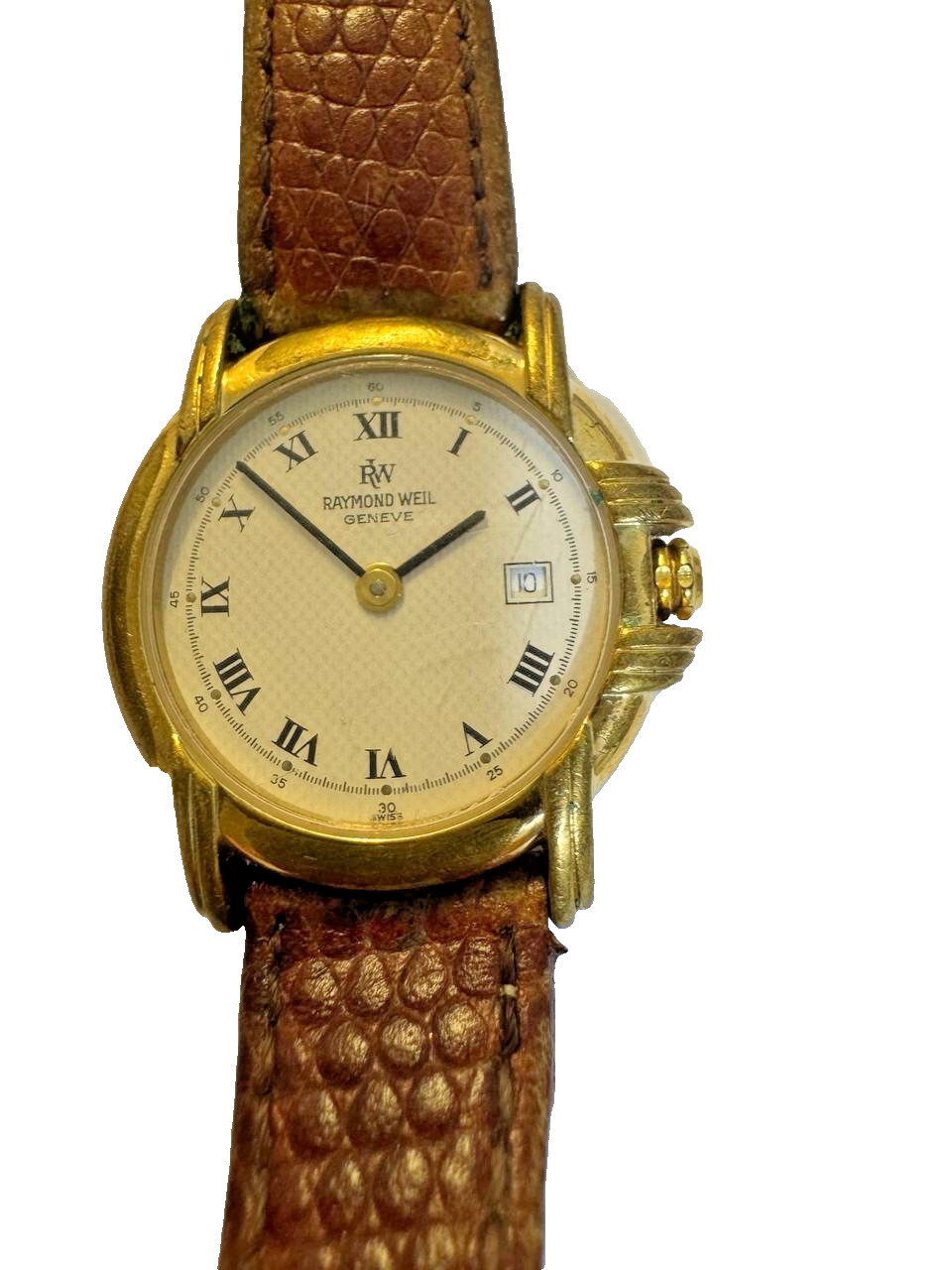 Raymond Weil Watch 9955 Ladies Gold Plated Date Quartz Swiss Leather Roman Dial