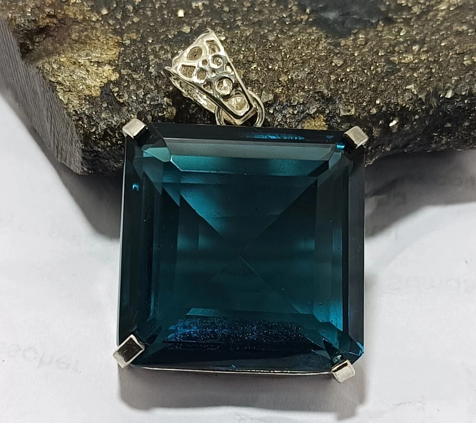 95 Ct Certified London Blue Topaz 925 Solid Silver Pendant Natural AA+ Gemstone