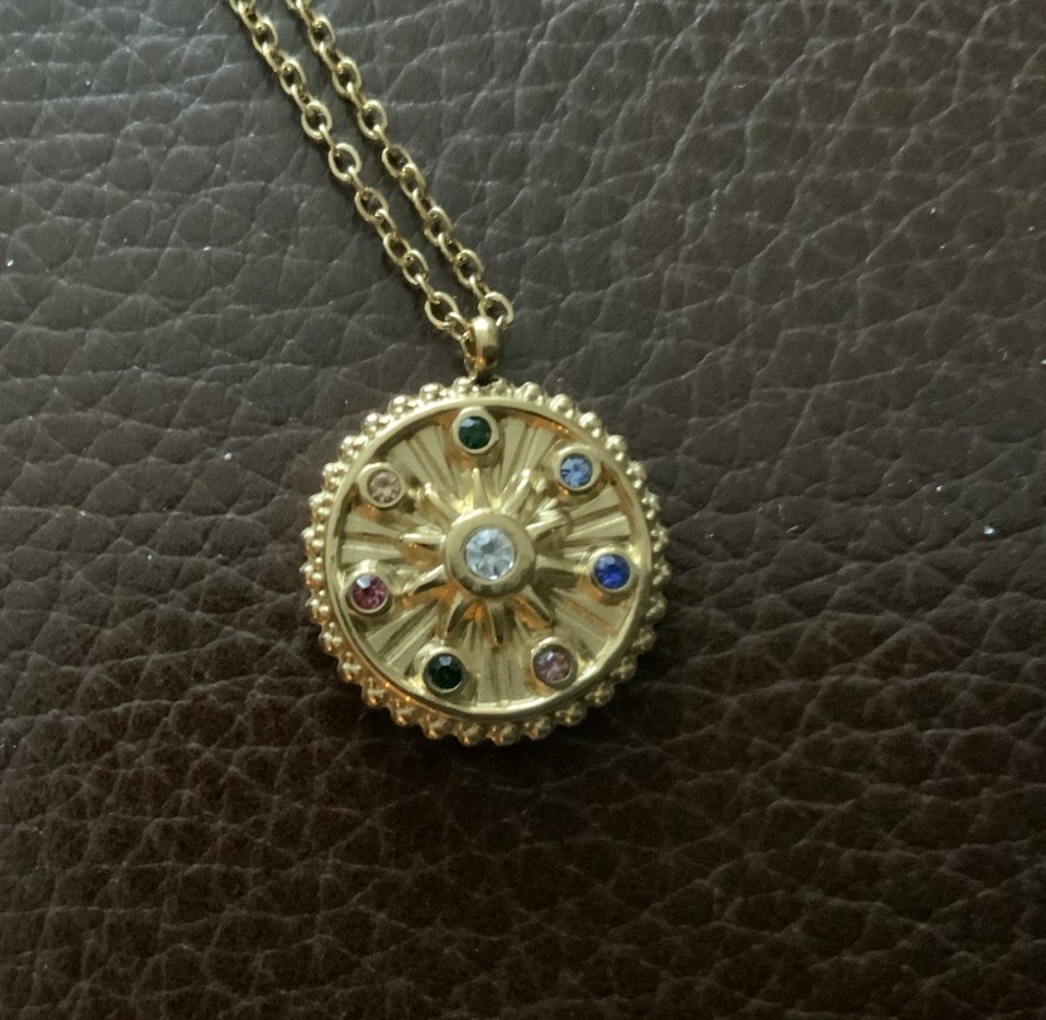 Anthropologie Gold Sunburst Necklace Medallion Celestial Sun Athena Boho Mandala