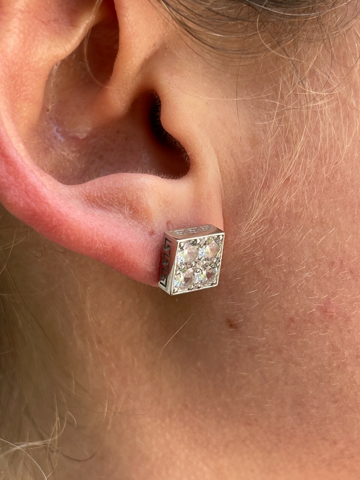 Real 925 Silver Iced Square Cube CZ Hip Hop Earrings Studs Large 9mm Men’s
