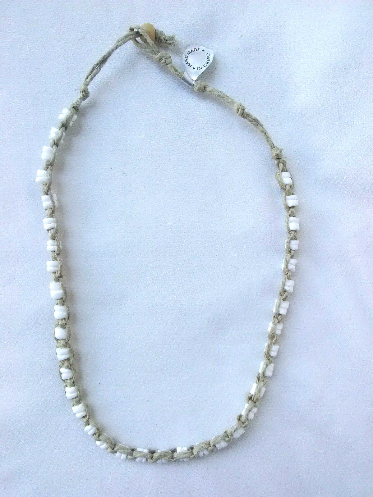 PUKA SHELL HEMP SURFER CHOKER NECKLACE Heishi Braided 17″ US Gift New