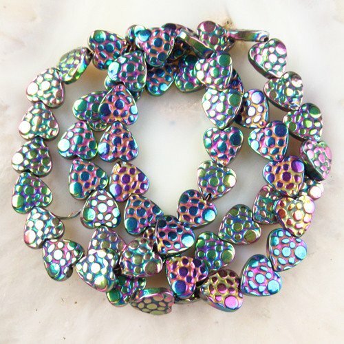 7x7x2mm Carved Rainbow Hematite Heart Loose Bead 15.5 Inch 866TS