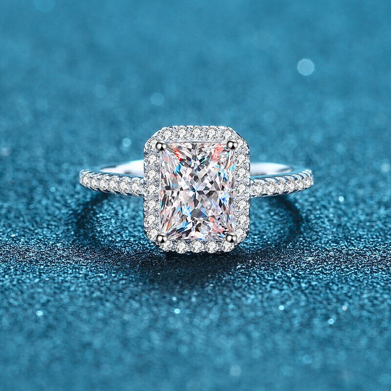 1Ct 2Ct Radiant Cut VVS1 Moissanite Engagement Ring 925 Sterling Silver Size 5-9