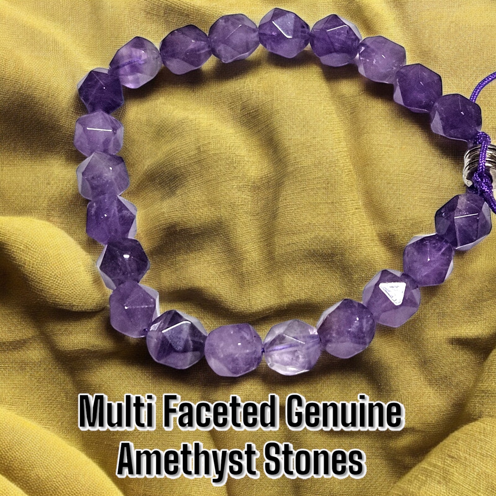 Amethyst Adjustable Multi Faceted Crystal Healing Bracelet Sz 7-9