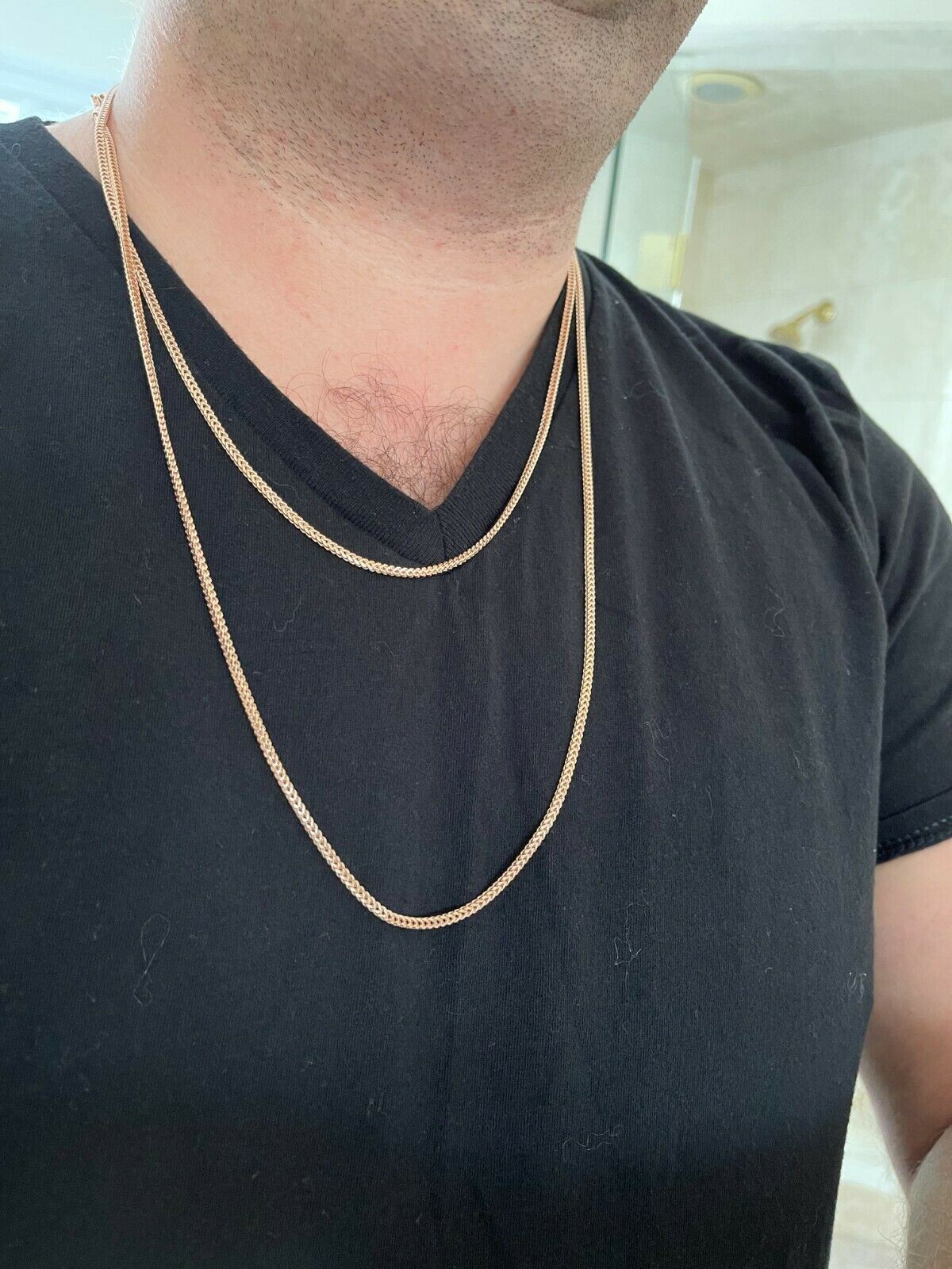 Franco Chain Real 14K Rose Gold Plated Solid 925 Sterling Silver 2mm Necklace