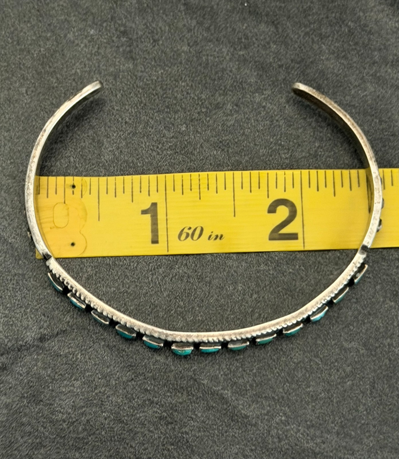 Vintage FRED HARVEY Era ZUNI Square Green Turquoise Silver bracelet 7in