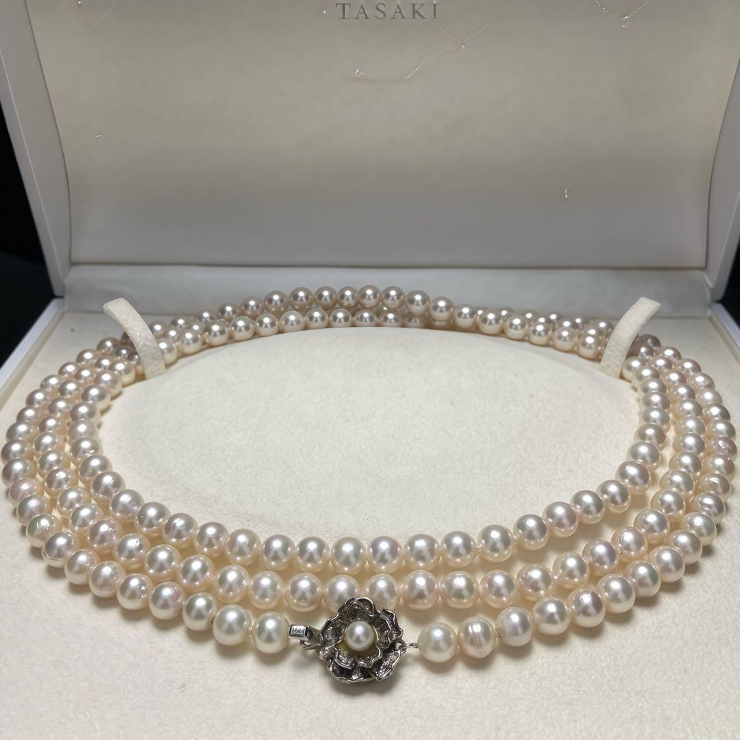 AKOYA PEARL LONG NECKLACE 6.5 7.0MM REAL PEARL WHITE 925 SILVER CLASP 120CM JP