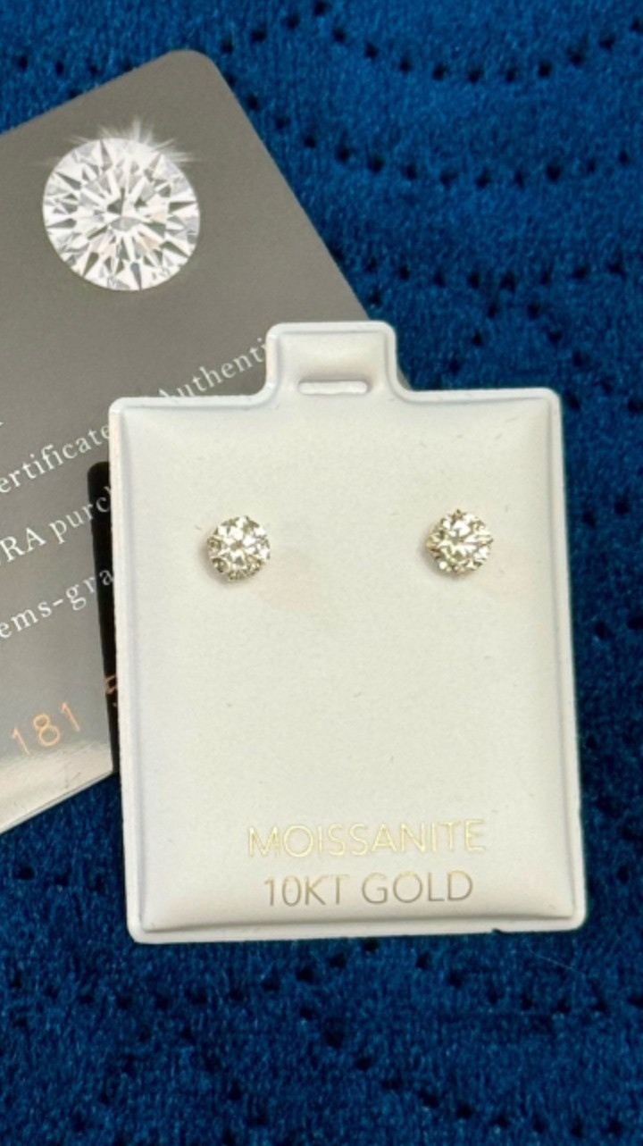 Moissanite Stud Earrings 10K Yellow Gold 5mm 1.00ctw Round VVS1 D GRA