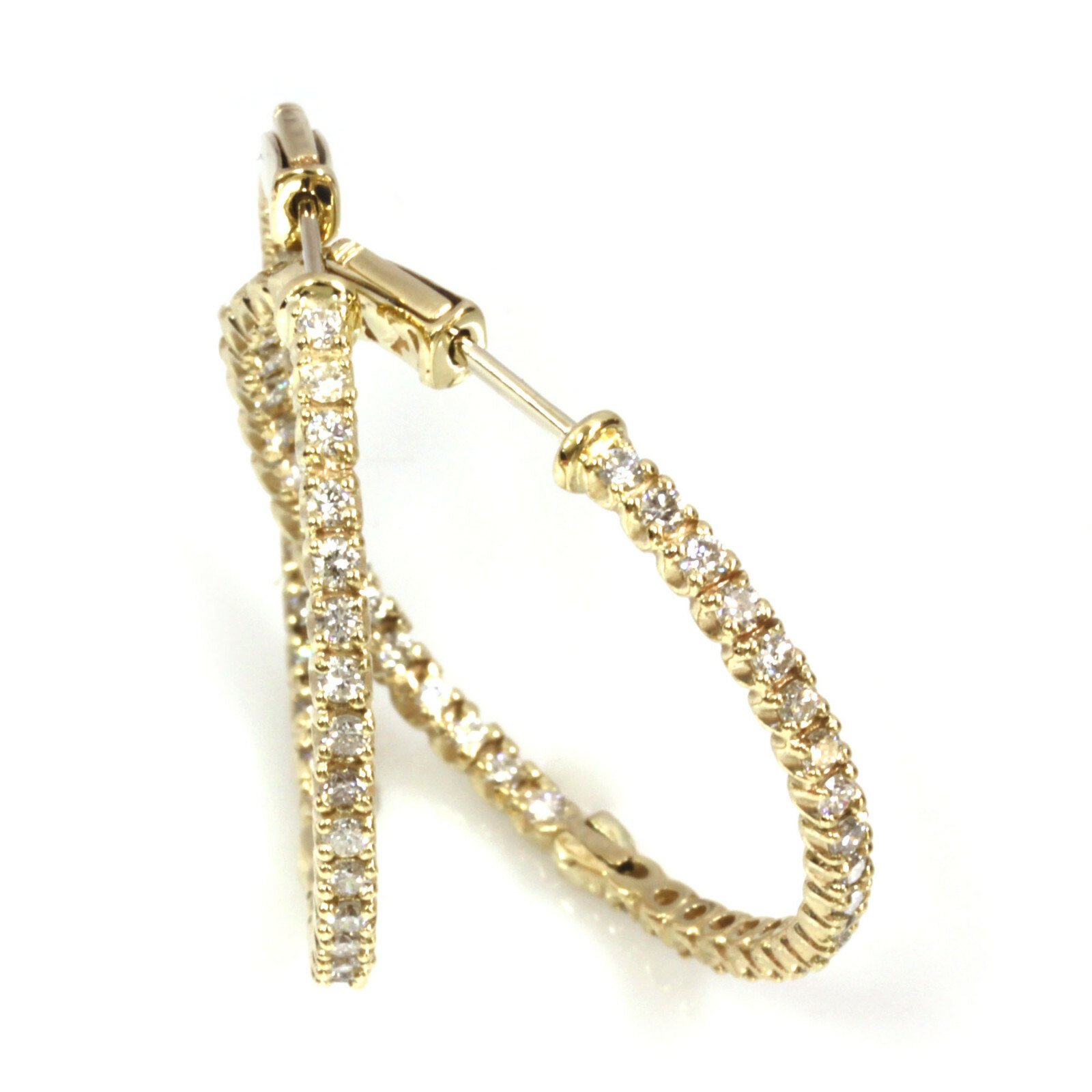1.5 ctw Natural Diamond Solid 14k Yellow Gold Inside Out Hoop Earrings 1.38 In