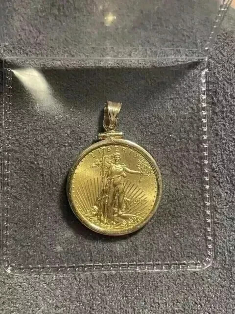 American Eagle Coin Liberty Pendant 14k Yellow Gold Plated Silver Free Chain
