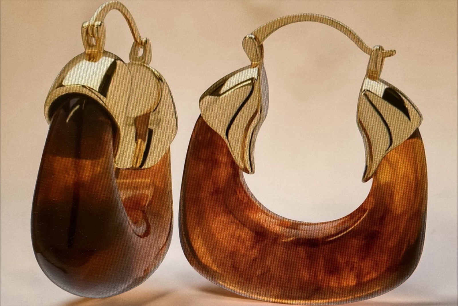 NEW! Faux Tortoiseshell Chunky Hoop Earrings W Gold Plating By Victoria Townsend