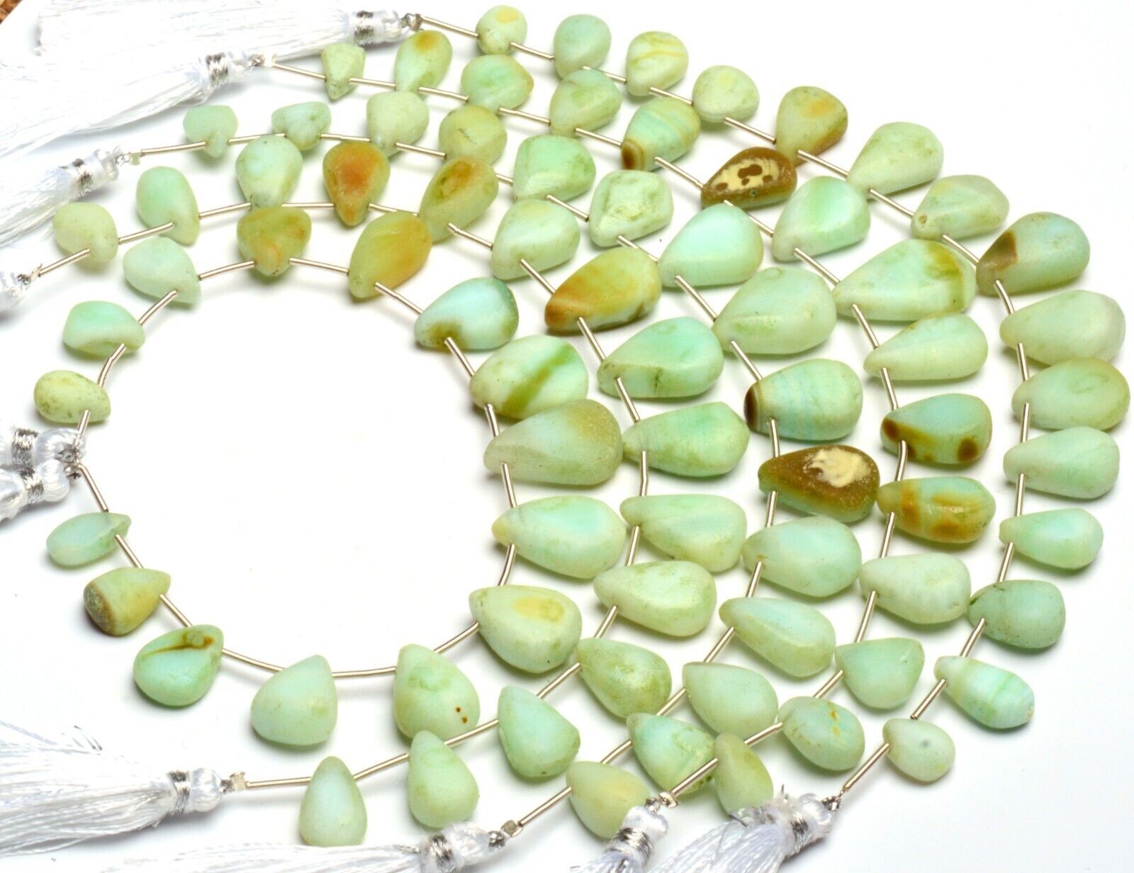 Green Peru Opal Gem 11×7 to 18×13 mm Rough Unpolished Pear Shape Beads Strand 8″