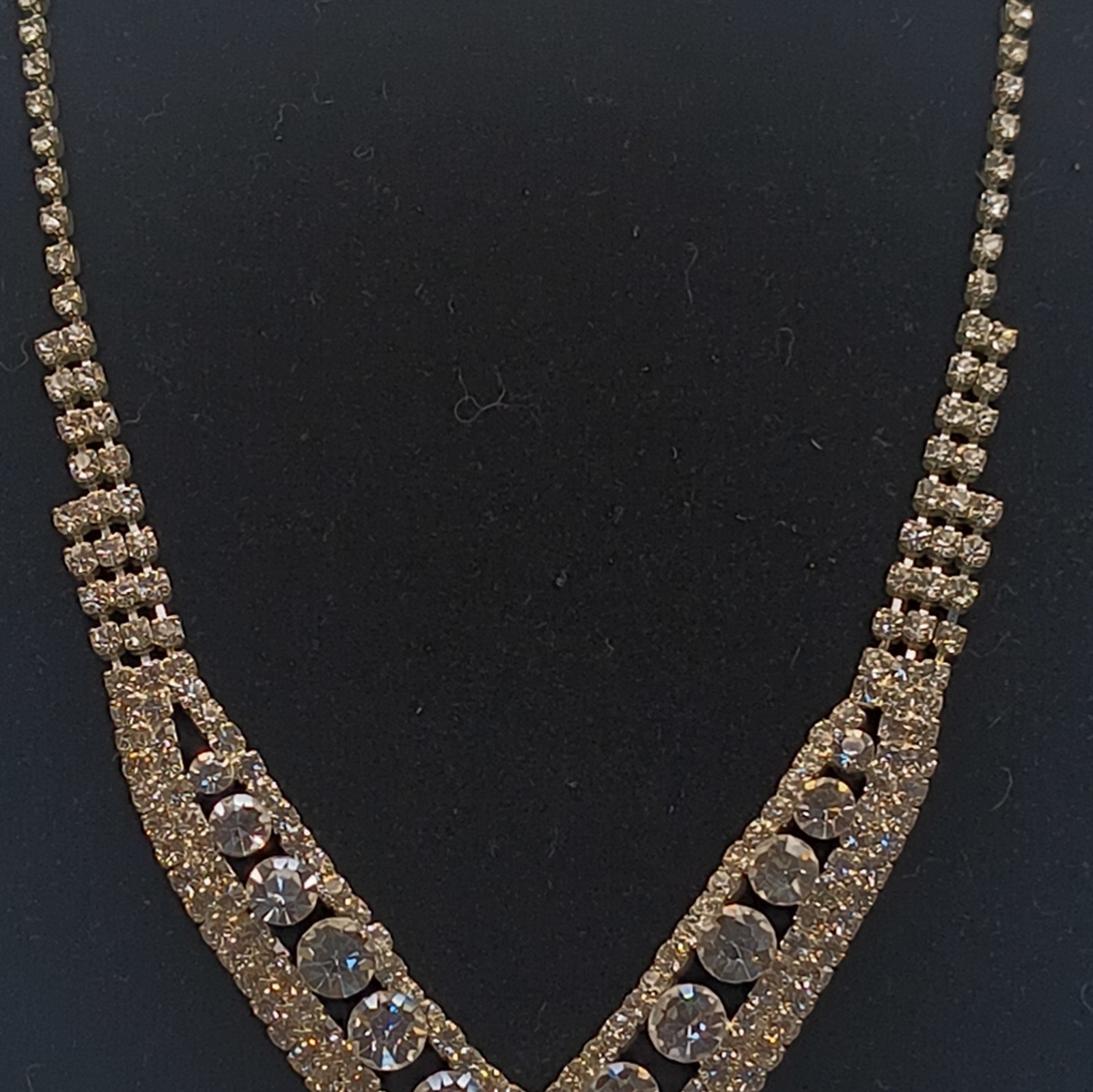 Silver Tone V Pendant Statement Necklace White Crystal Rhinestone Adjustable