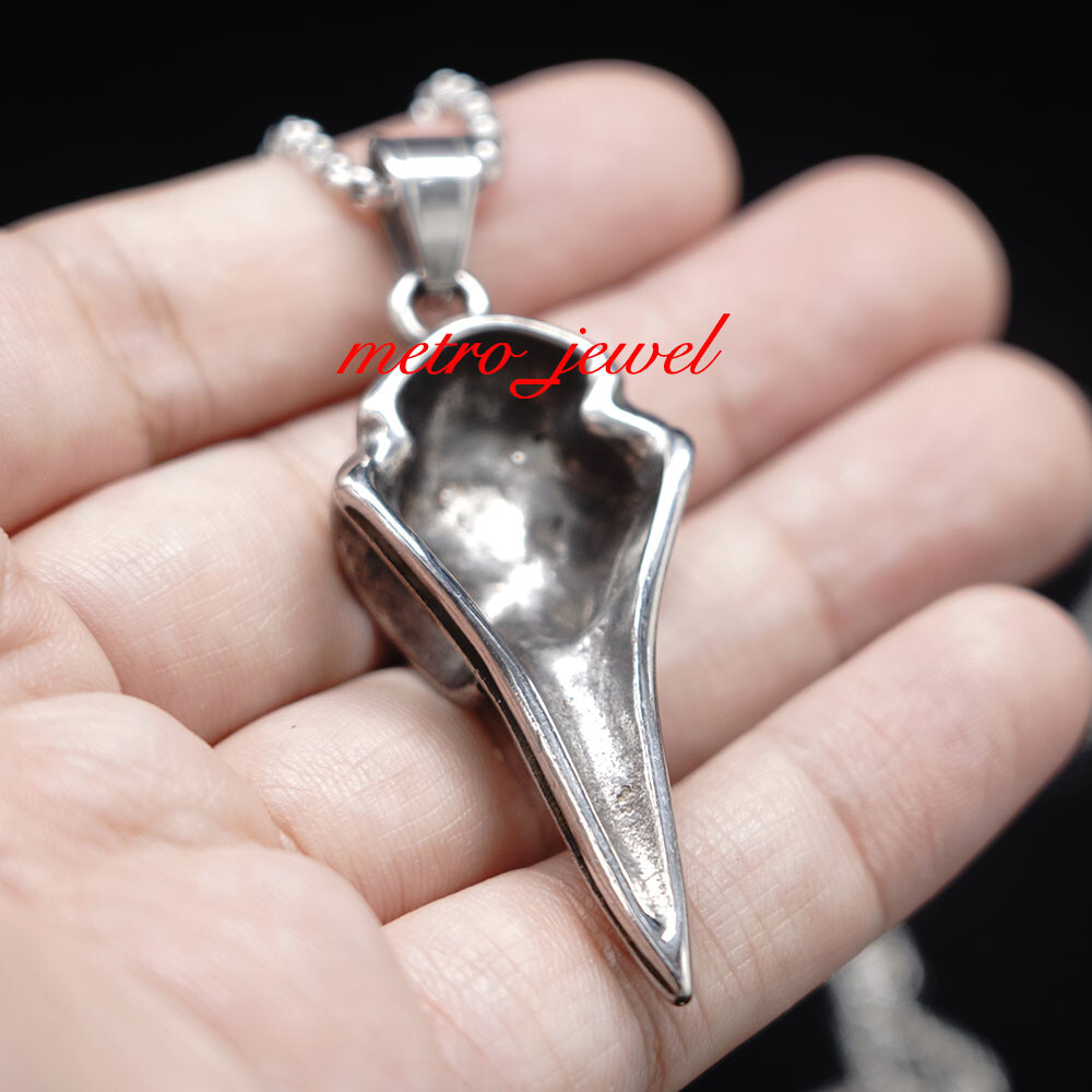 JXC Stainless Steel Mens Norse Viking Raven Skull Vegvisir Pendant Necklace Men