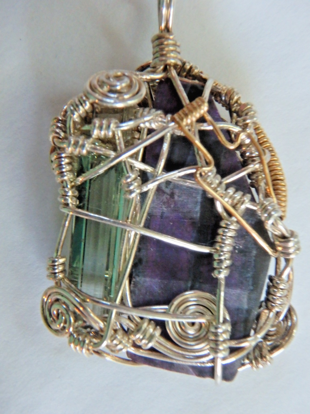 Pendant Rare Sugilite & Aqua Sterling Wire Wrapped 10.4 grams