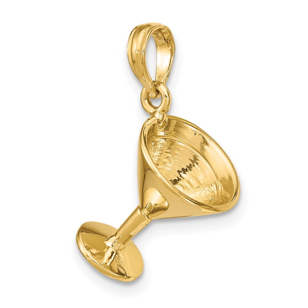 14K Yellow Gold 3-D Martini Glass Charm Pendant L-15.4mm W-10.2mm