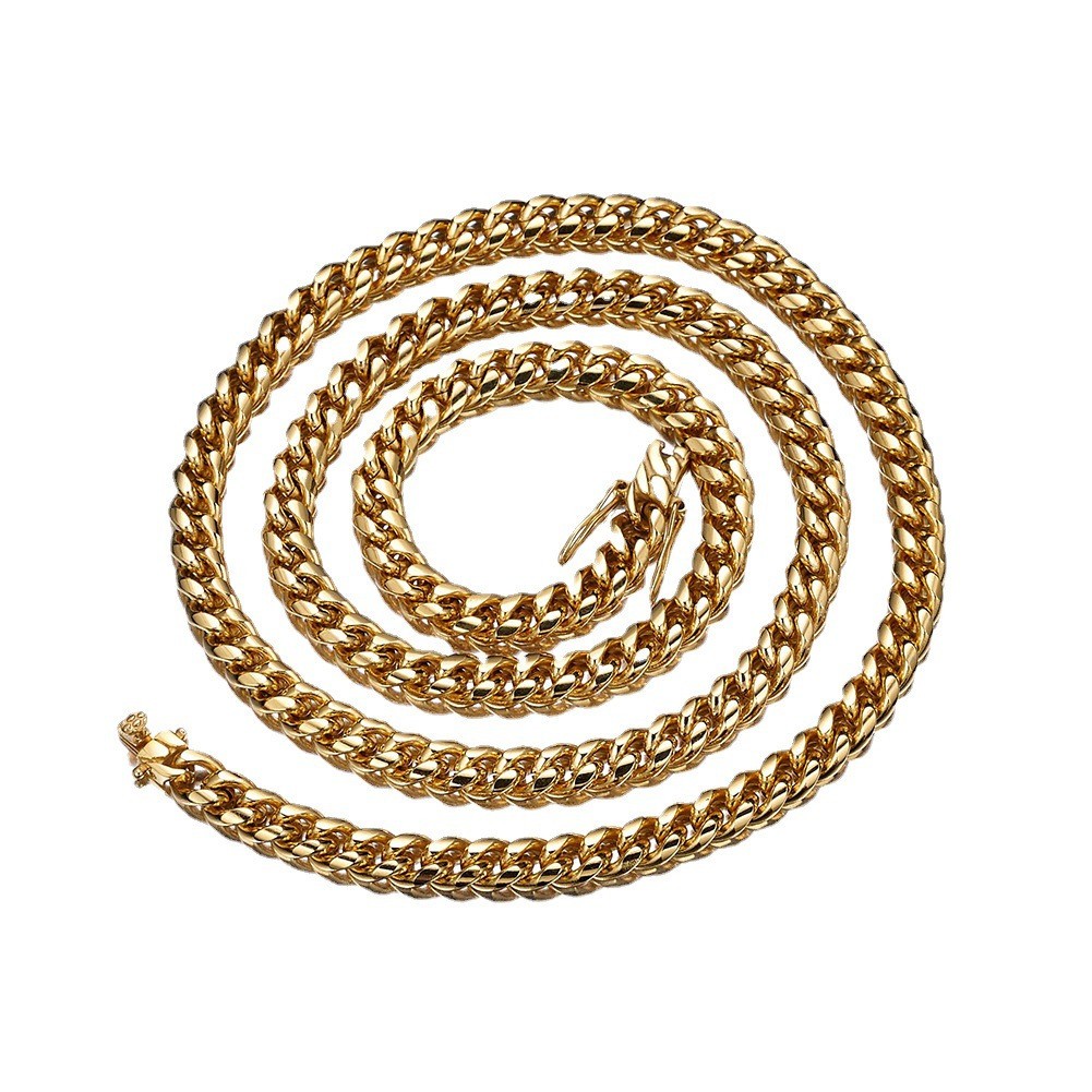 6-22MM Full Stainless Steel 18K GP Miami Hip Hop Cuban Chain Necklace Bracelet