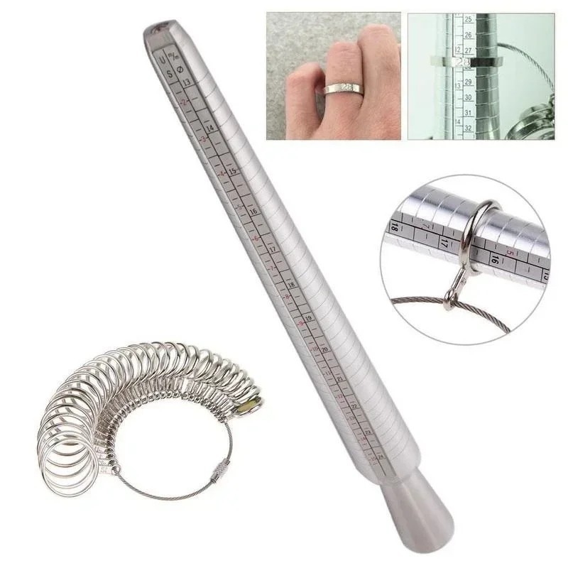 Metal Ring Size Gauges Set Measuring Ring with Mandrel Sizer Finger Sizing HO