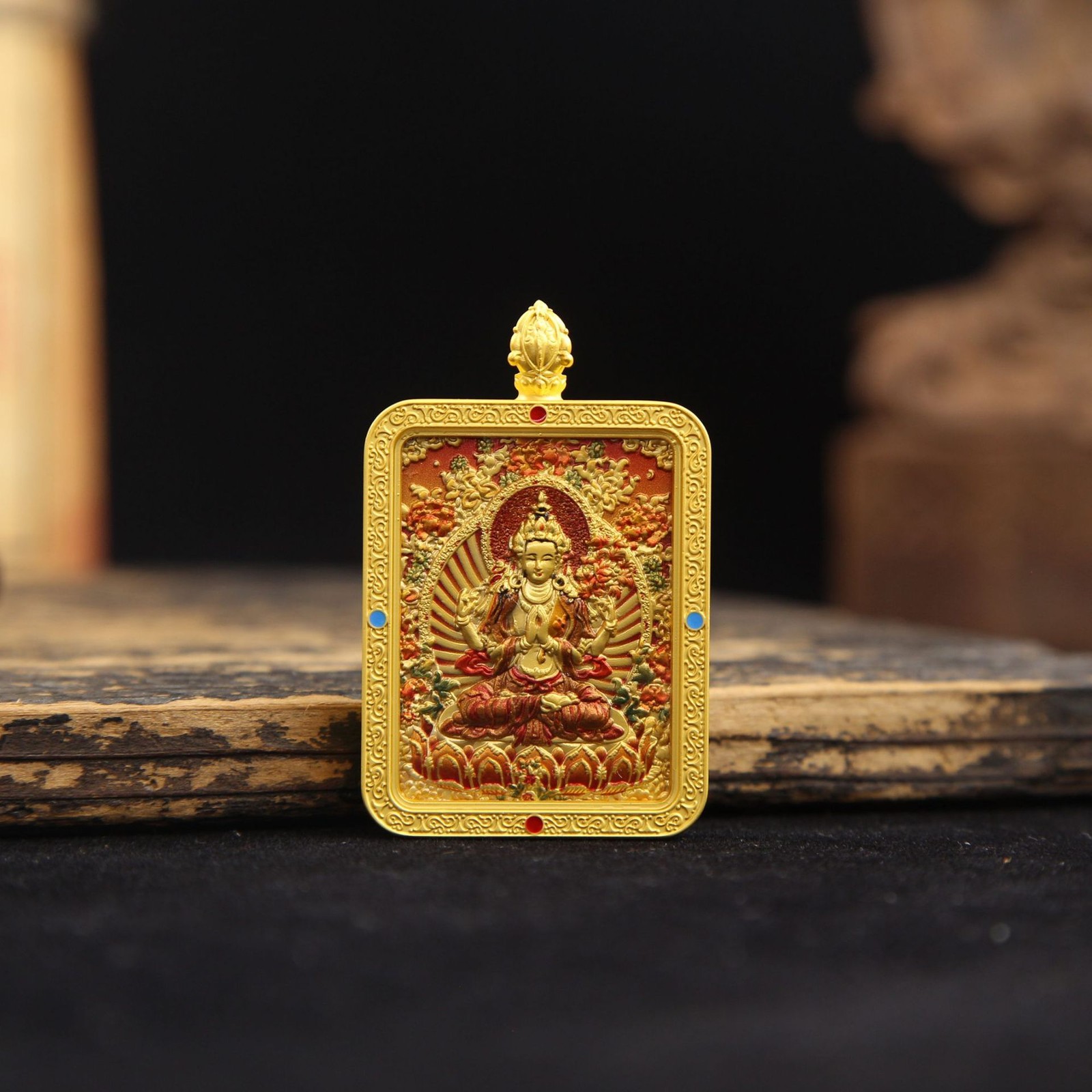 Tibetan Thangka Five Master Portrait Amulet Pendant Reversible Men’s Necklace