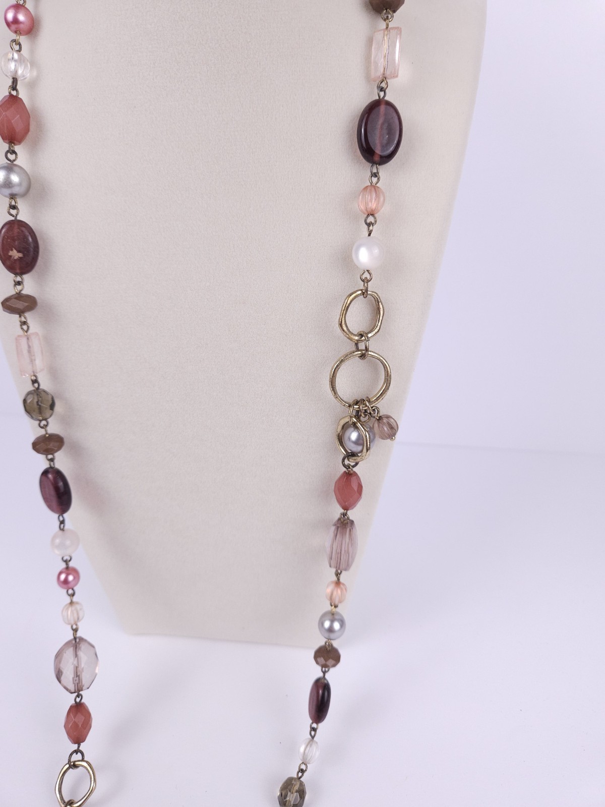 Lia Sophia Pink Mauve Wrapable Beaded Necklace Faux Pearl Goldtone Silvertone