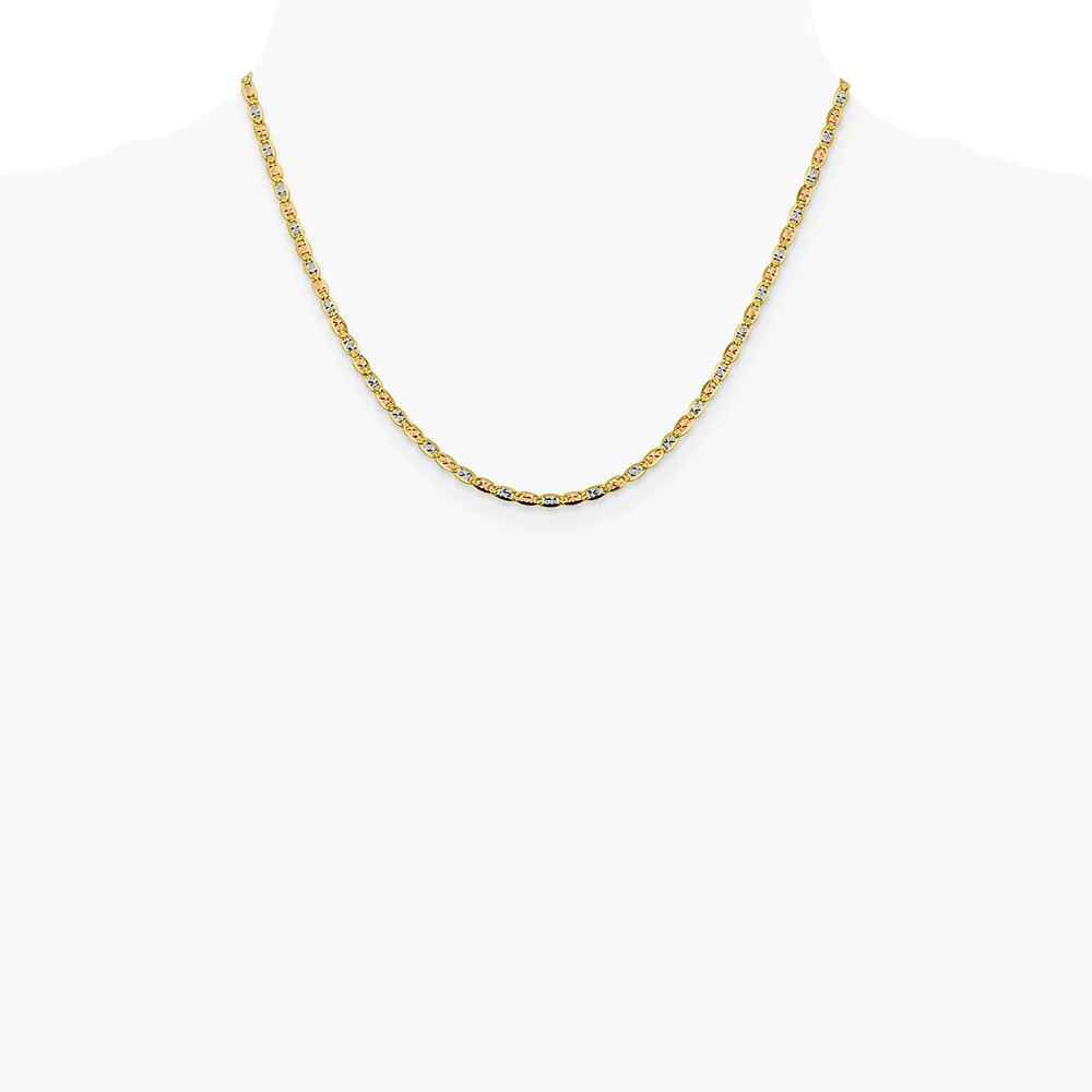 14K Tri-Color 2.75mm Tri-Color Gold Pavé Valentino Chain Necklace 16″-26″