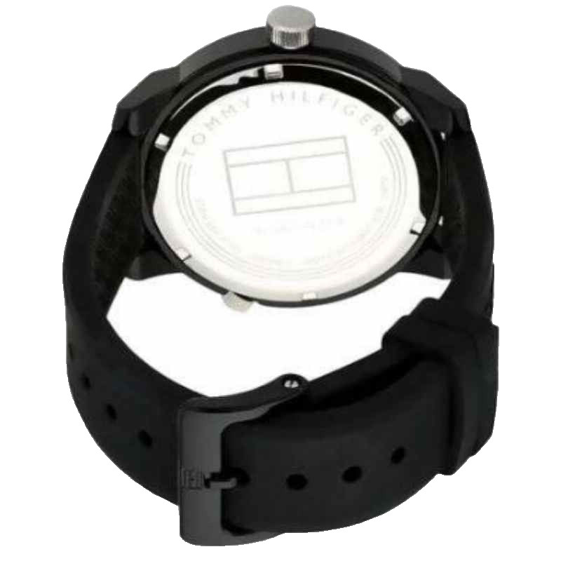 TOMMY HILFIGER DENIM 1791326 BLACK DIAL & RUBBER BAND QUARTZ 44MM MENS WATCH