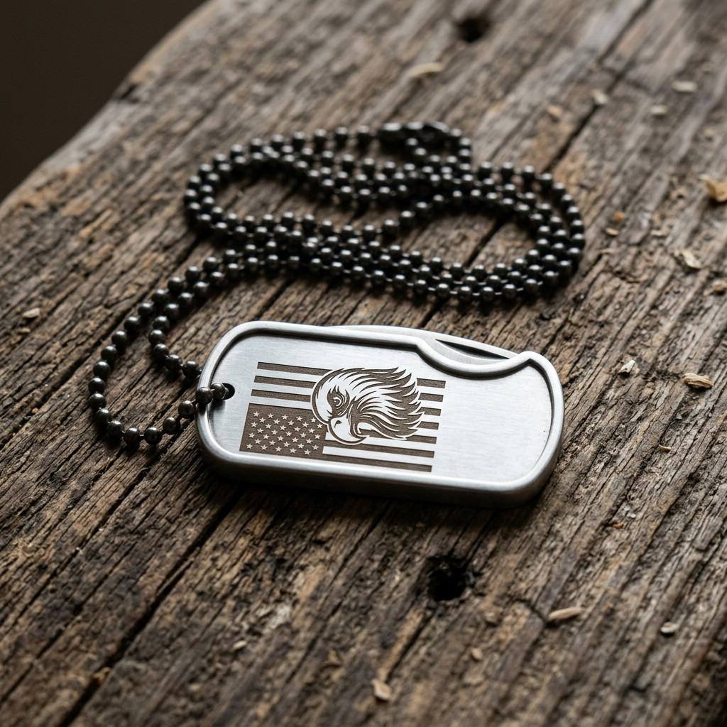 US Flag Eagle Stainless Steel Dog Tag Necklace Money Clip Folding Knife