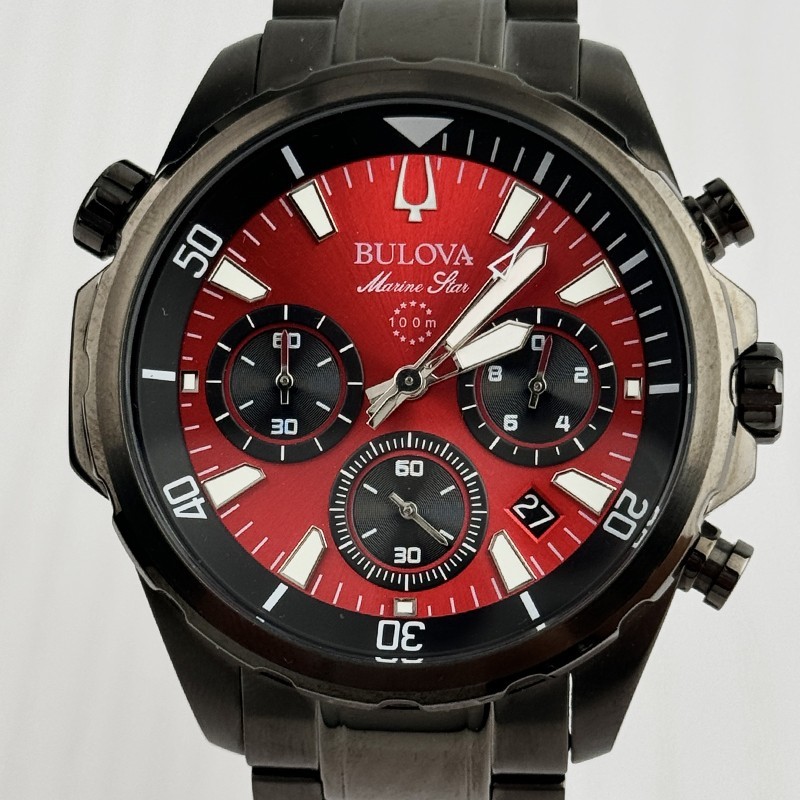 Bulova Marine Star Red Dial Chronograph Men’s Quartz Watch 43mm 98B350
