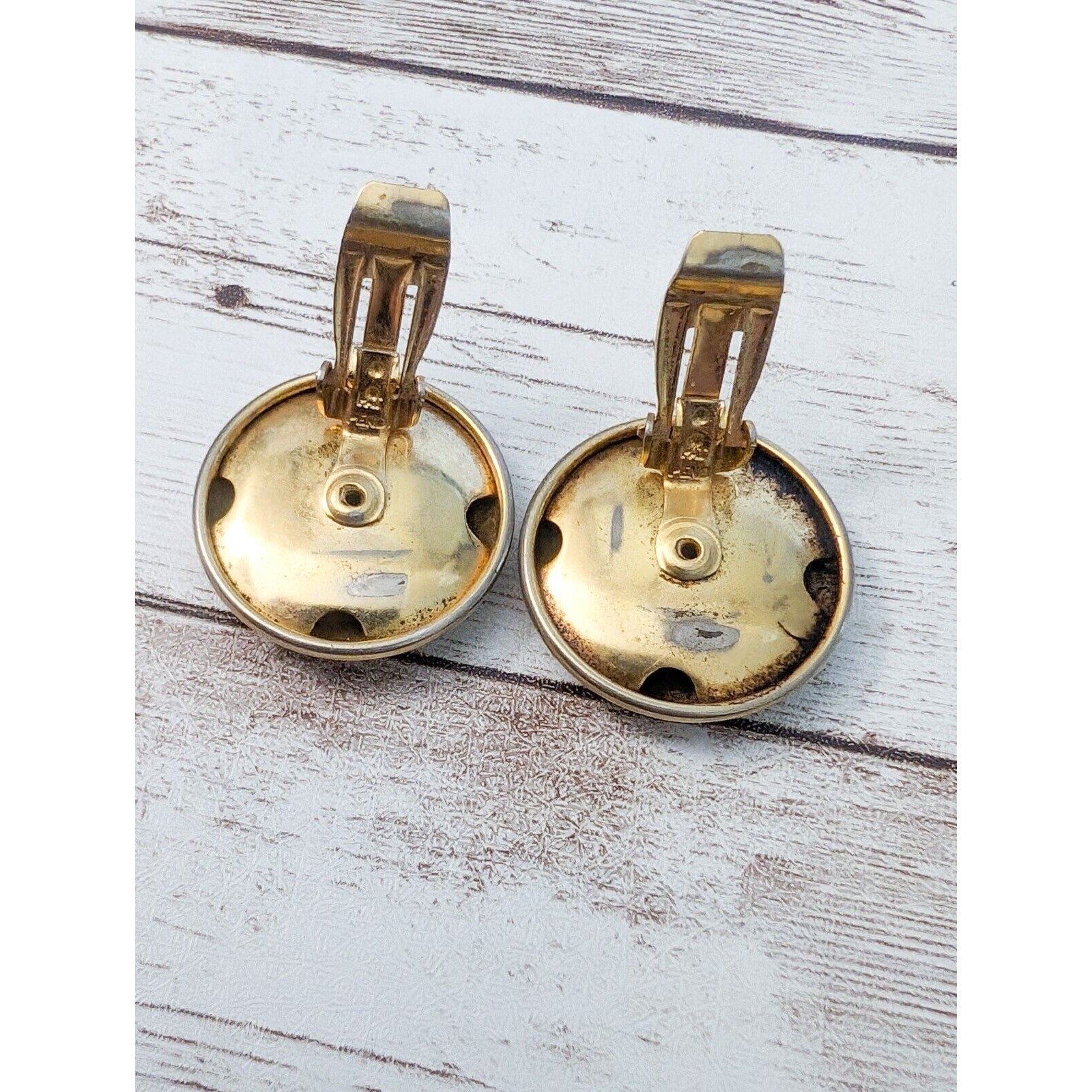 Vintage Clip On Earrings – Just Under 1 & 1/8″ Gold Tone – Marks & Loose Clips