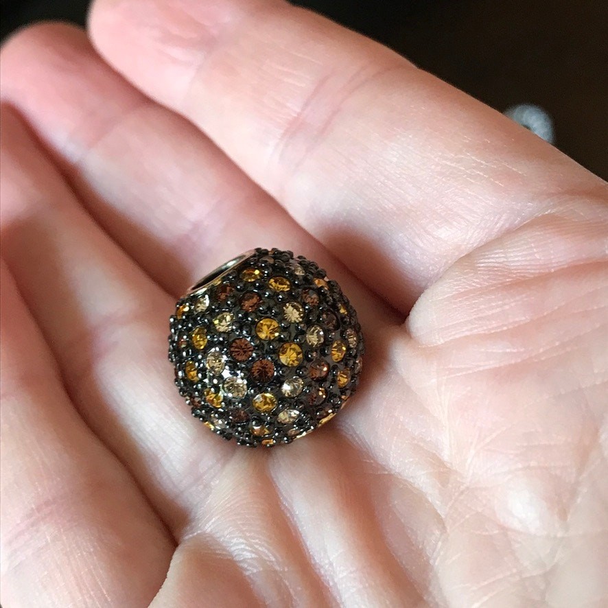 Crystal black and brown tone multi-color bead/round slide pendant