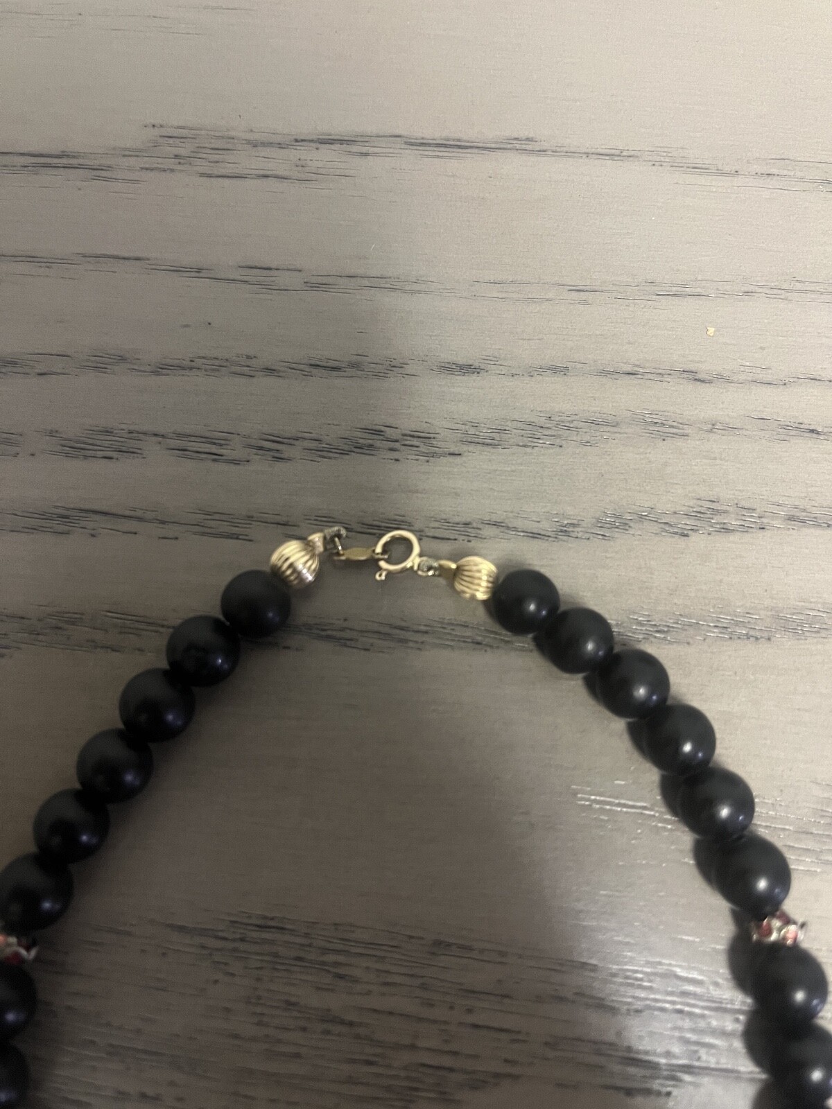 14Kt Gold Vintage Chinese Export Black Onyx Beaded Floral 34″ inch Necklace