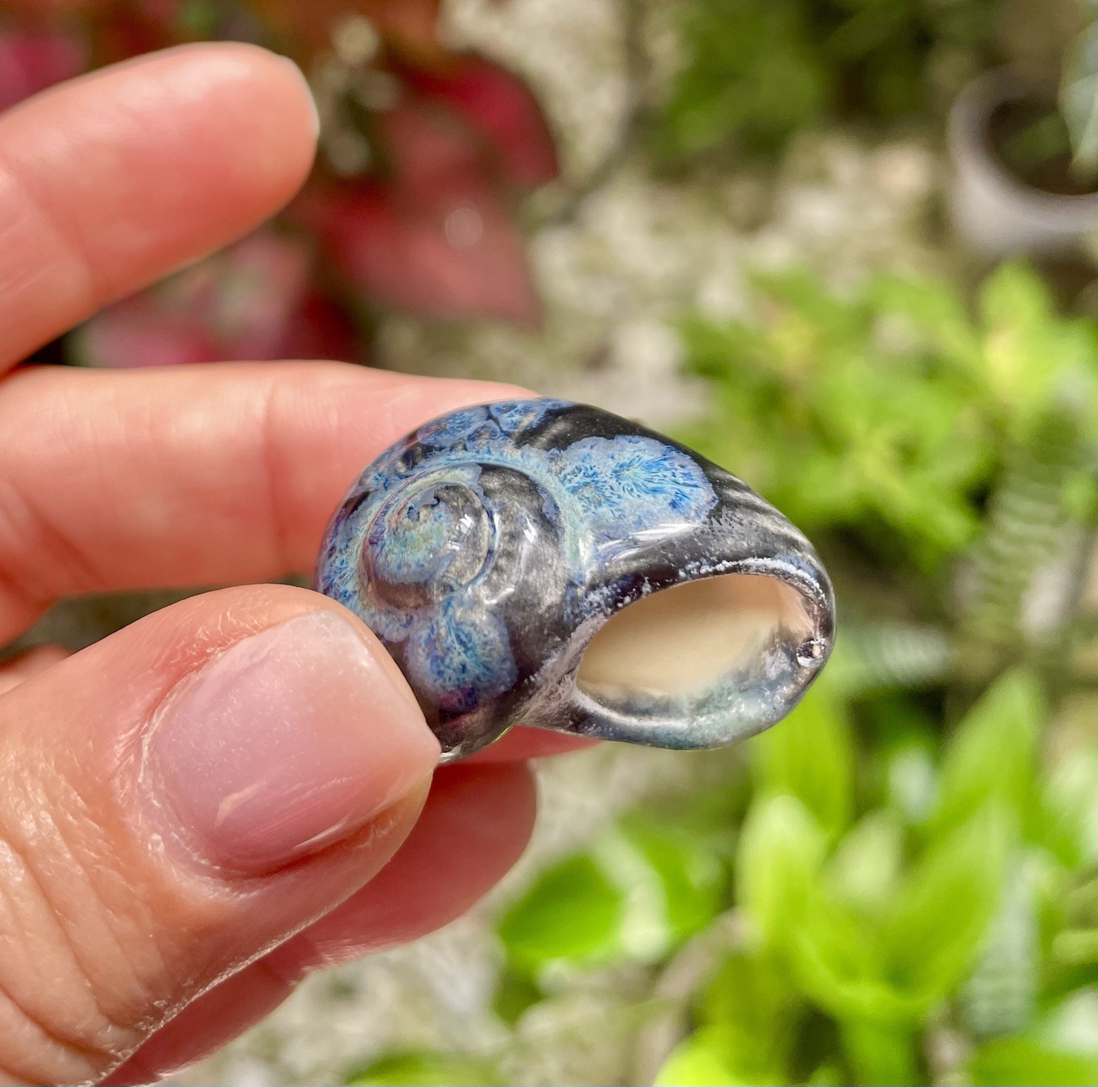 Handmade Ceramic Pendant Jewelry. Unique piece. Deep blue