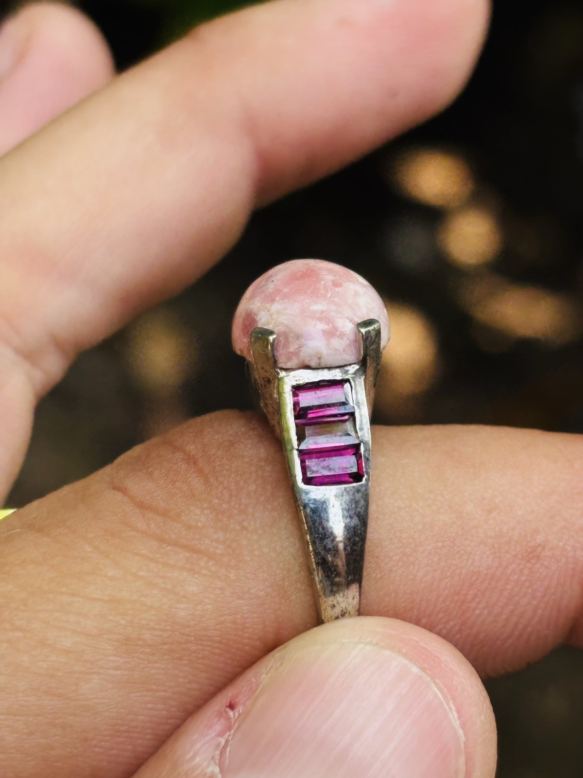 TJC silver,rhodocrosite and rhodolite granets ring UK size Q new with tag