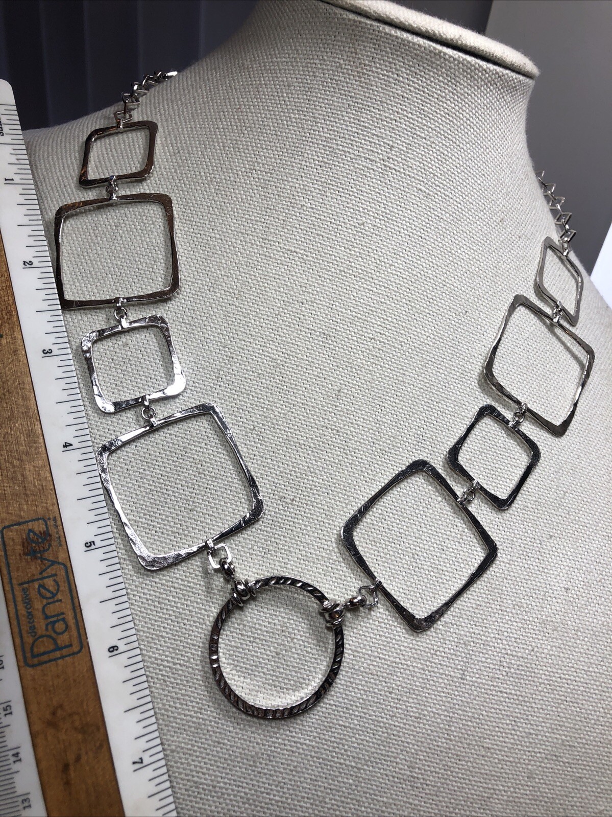 19. Sterling Silver 925 Open Work Square O Ring link chain Necklace 22″, 33g