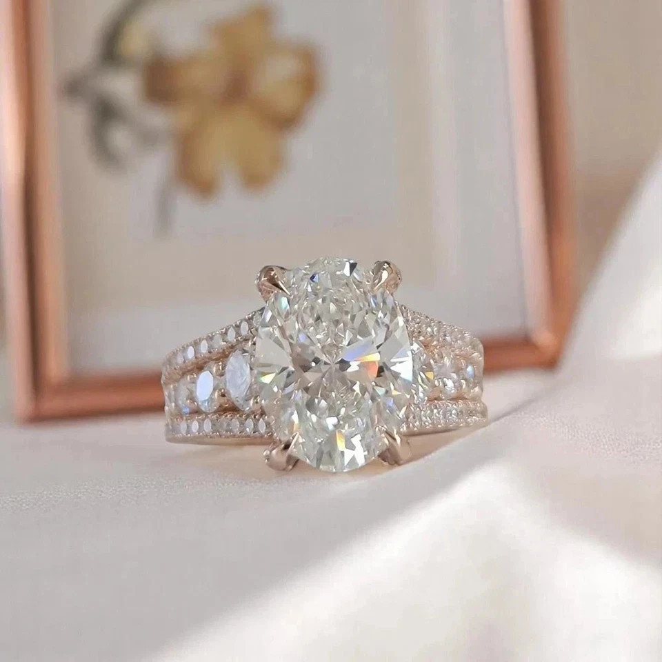 5.25 CT IGI Oval F-VS1 Lab Grown Diamond Women Wedding Gift Ring 14K White Gold
