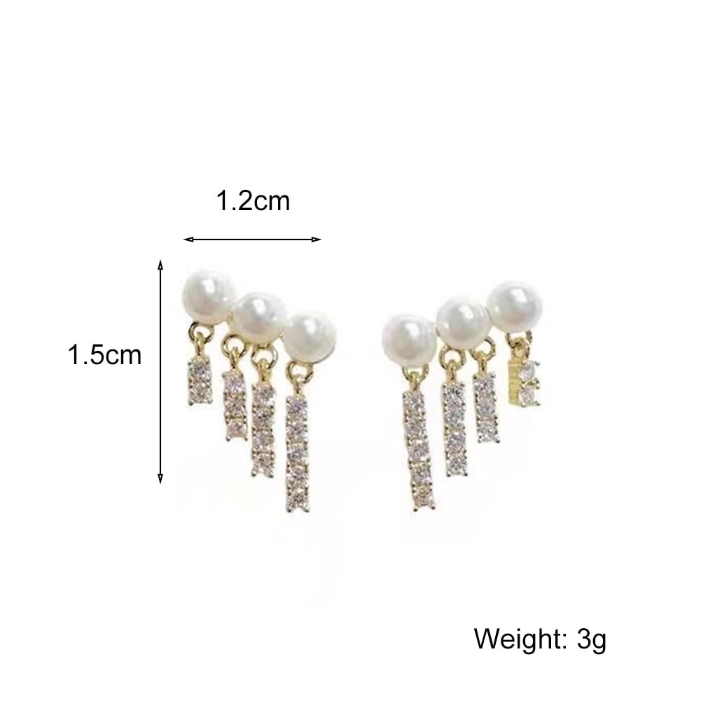 Pearl Crystal Tassel Earrings for Women Trendy Round Pearl Stud Earring Gli – 01