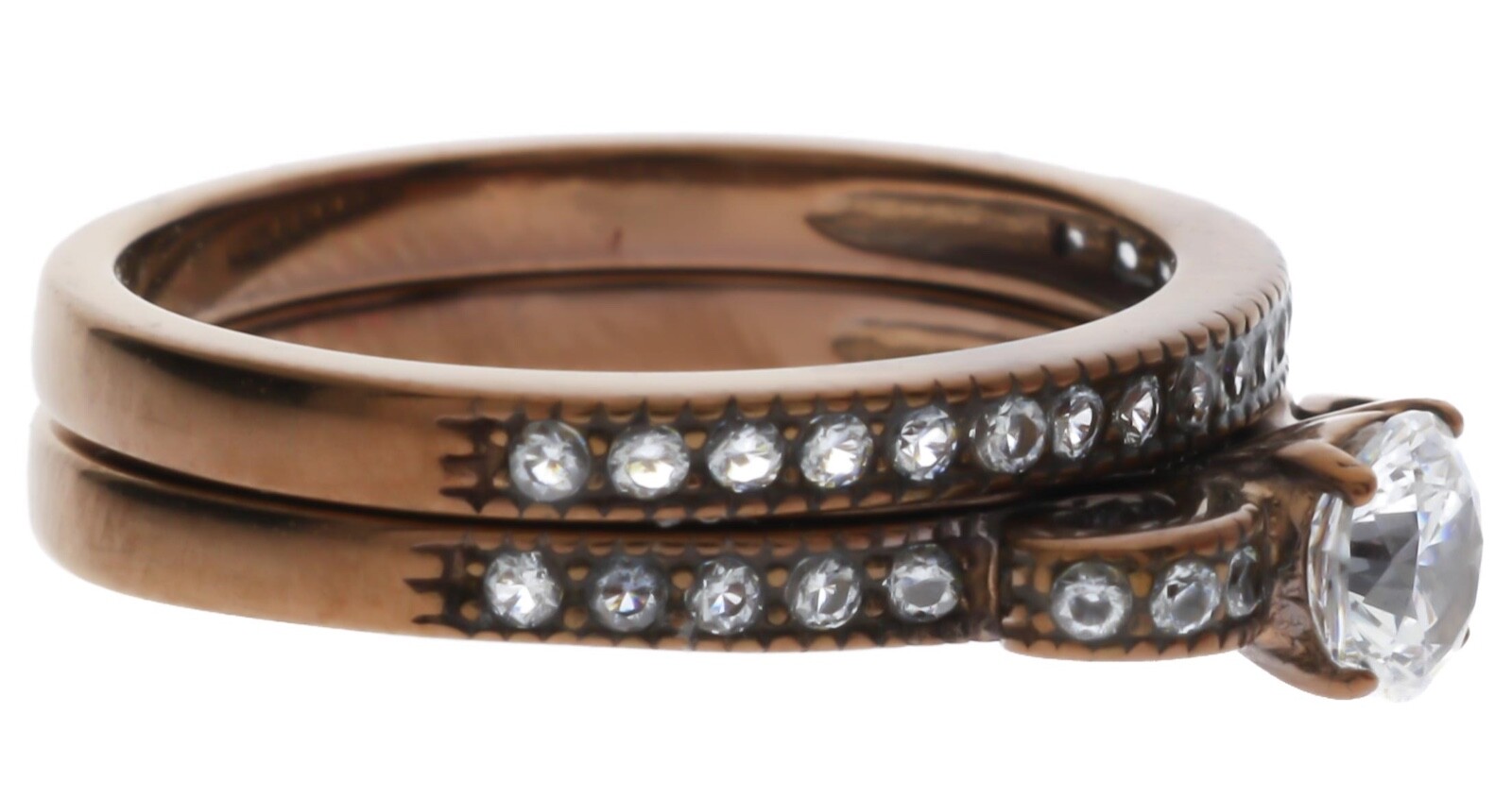 2.15 Carat cz Ribbon Wedding Set 2 Ring Coffee IP Stainless Steel Size 8 T12