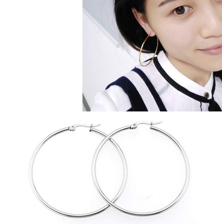 Gold Rose Gold Black Silver Stainless Steel Simple Round Hoop Earrings 10mm-70mm