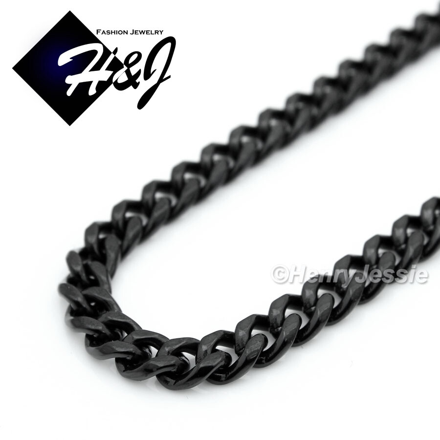 18-40″MEN Stainless Steel 6mm Black Plated Cuban Chain CZ Jesus Face Pendant*133