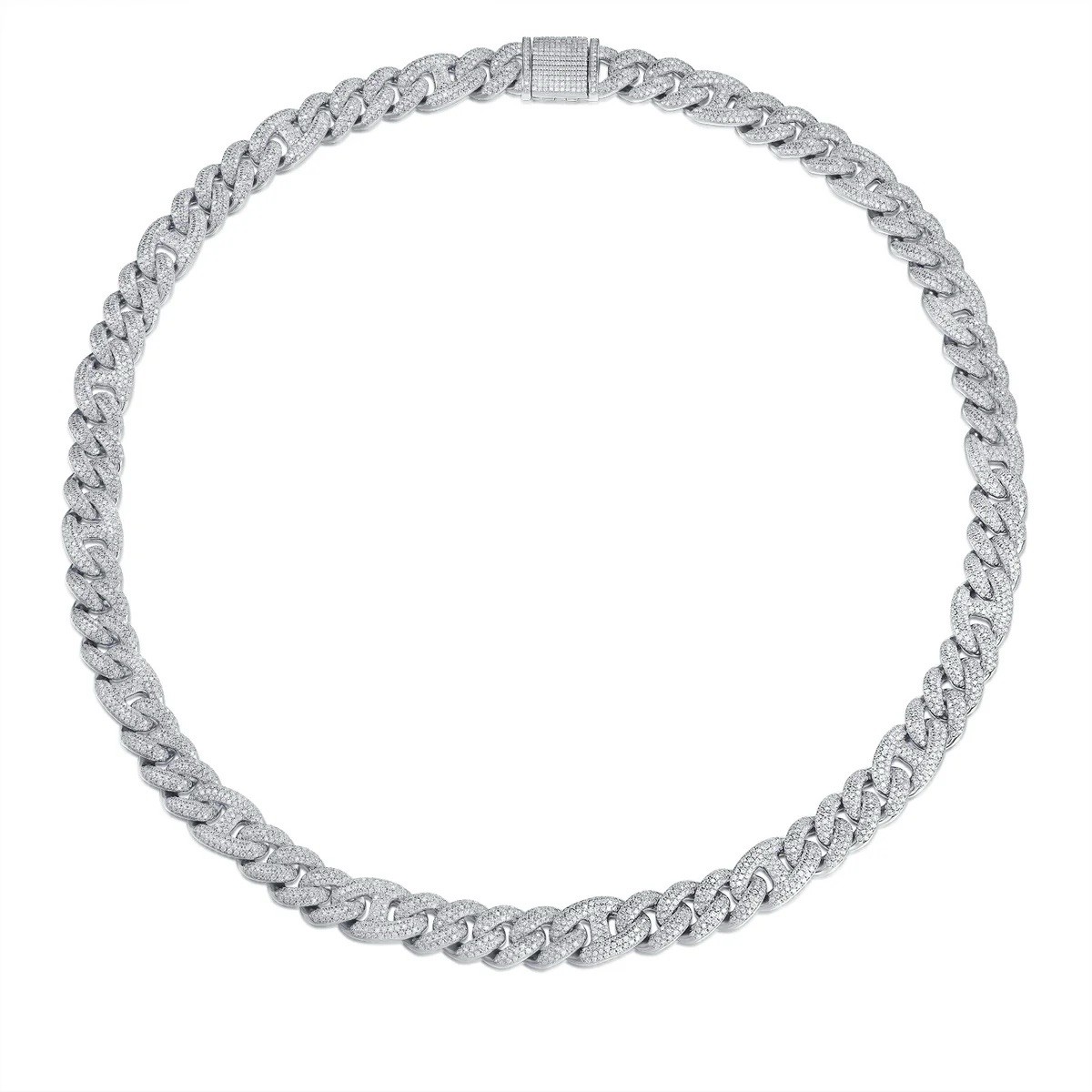 24″ Moissanite Cuban Link Chain Necklace Silver Iced Out Hip Hop Jewelry