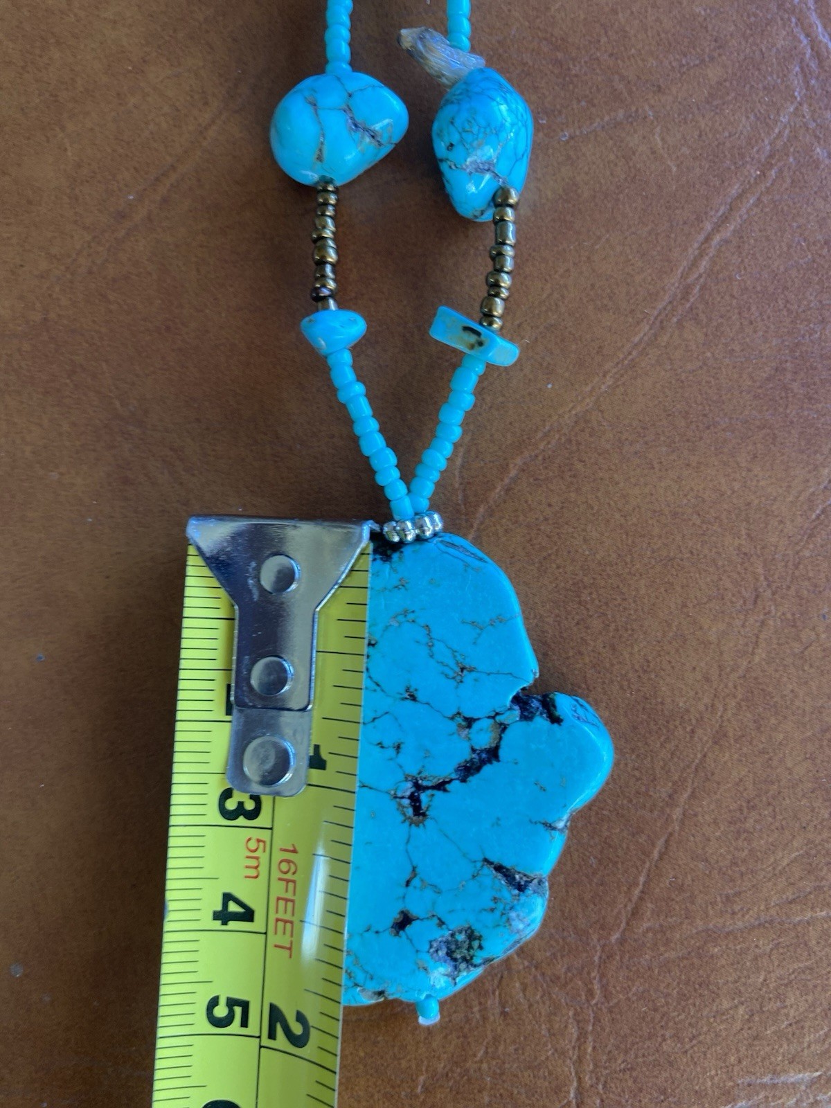 Necklace Pendant Turquoise Stone Like Beaded 25” Boho Statement