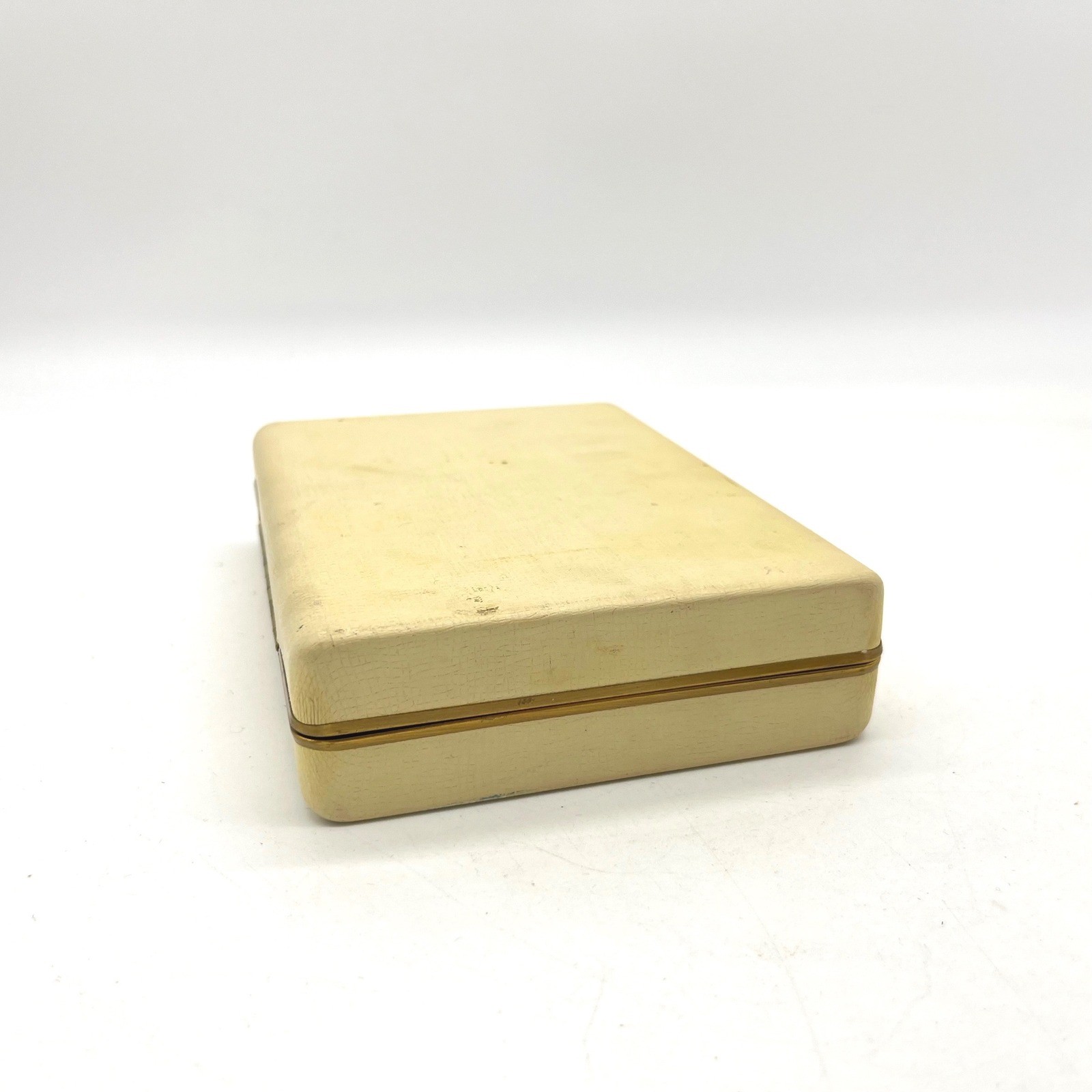 Vintage Cream Faux Leather Jewelry Box Purple Velvet Interior Gold Trim Ring Box
