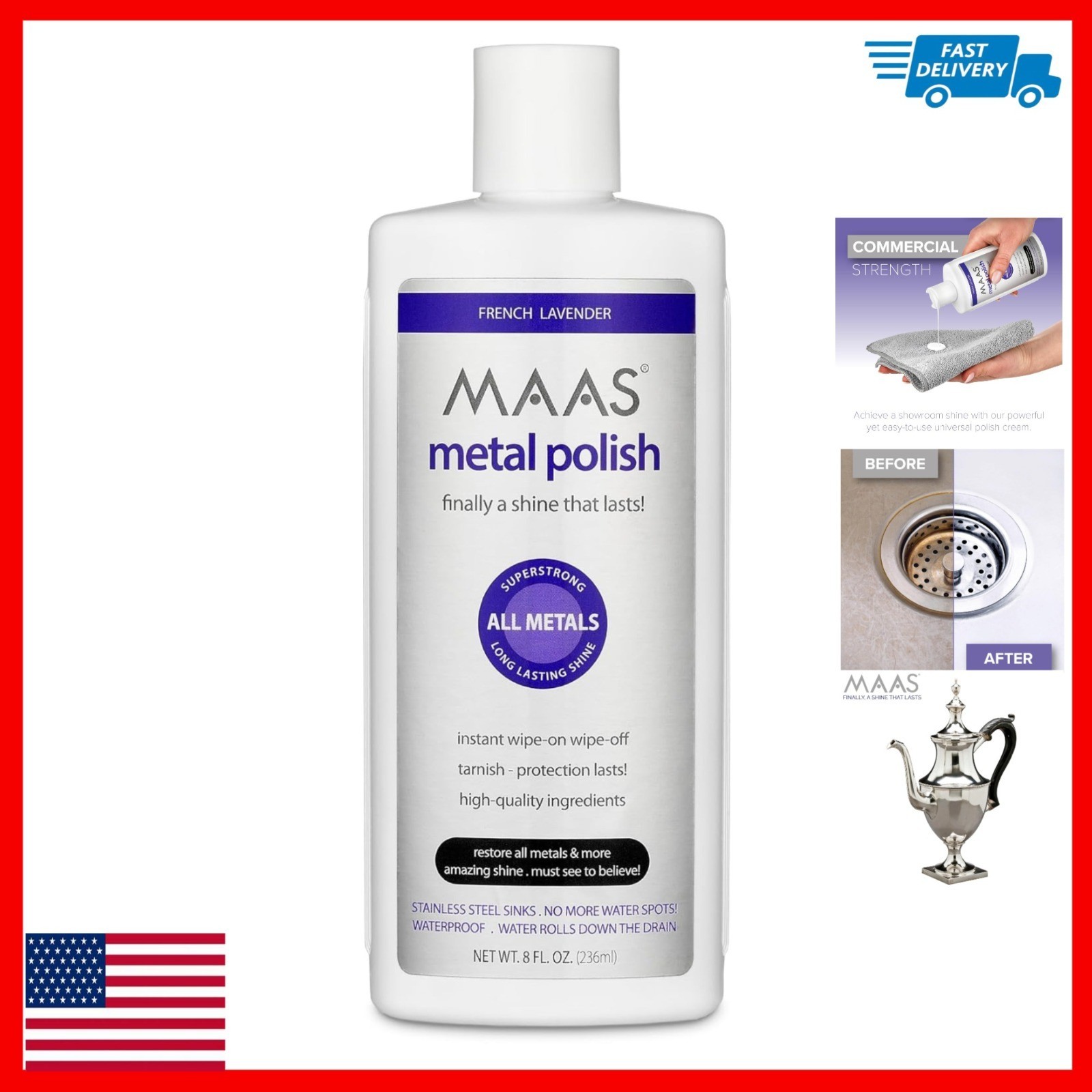 MAAS Liquid Metal Polish, 8 oz – Anti-Tarnish Protection for Metal